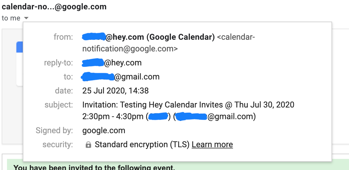 Hey Email + Google Calendar