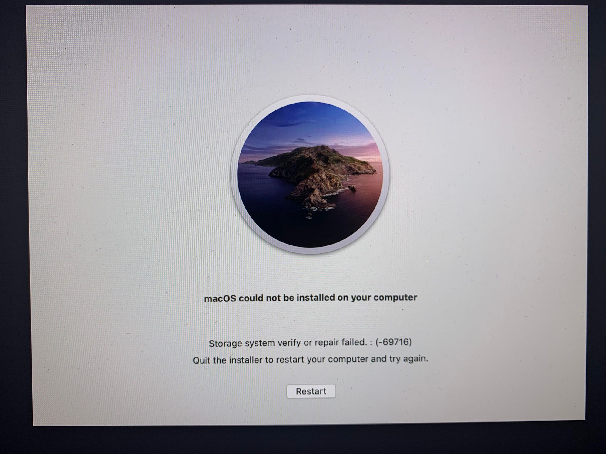 I forgot to take a picture so I sourced this one from Reddit - https://www.reddit.com/r/MacOSBeta/comments/d39pk6/i_get_this_error_whenever_i_try_to_install_the/