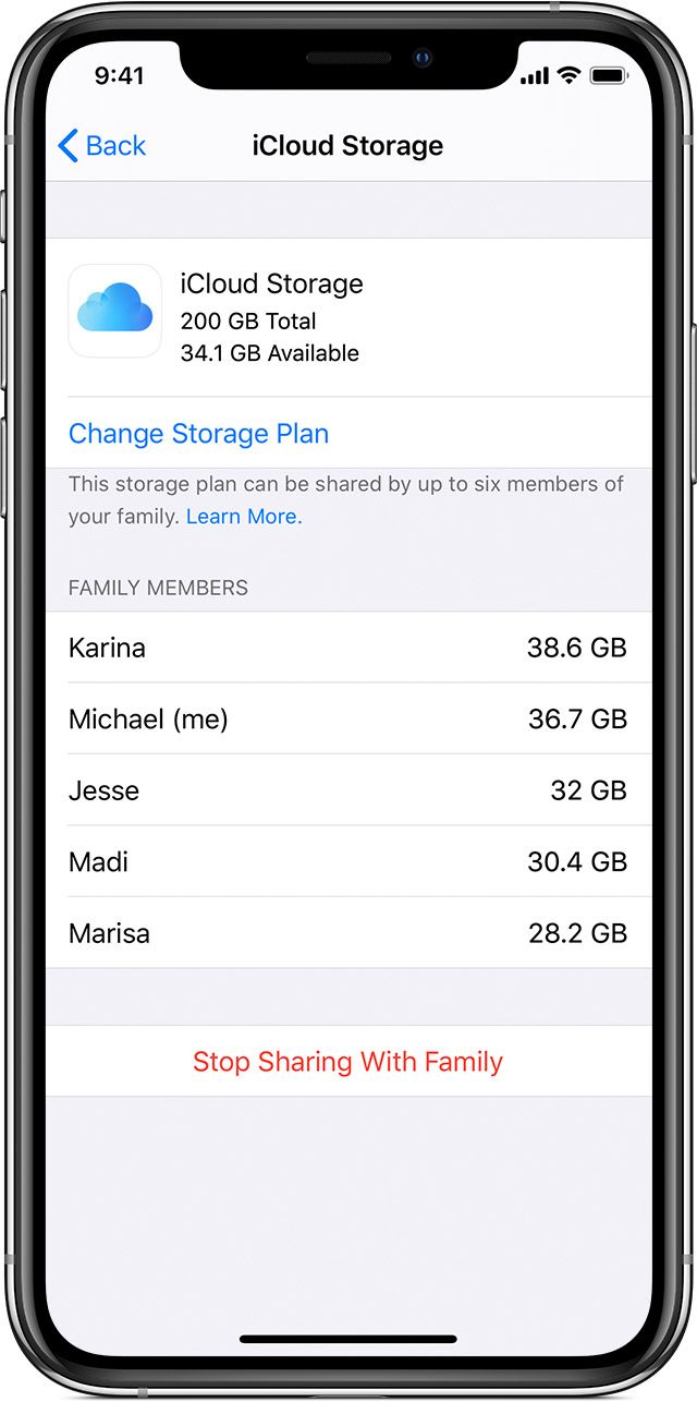 The flexibility of iCloud Family Storage Sharing